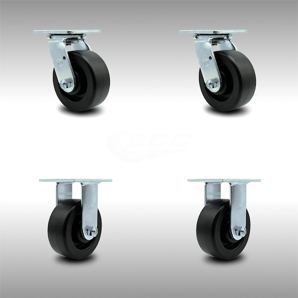 5 Inch SS Polyolefin Caster Set with Ball Bearings 2 Swivel 2 Rigid SCC